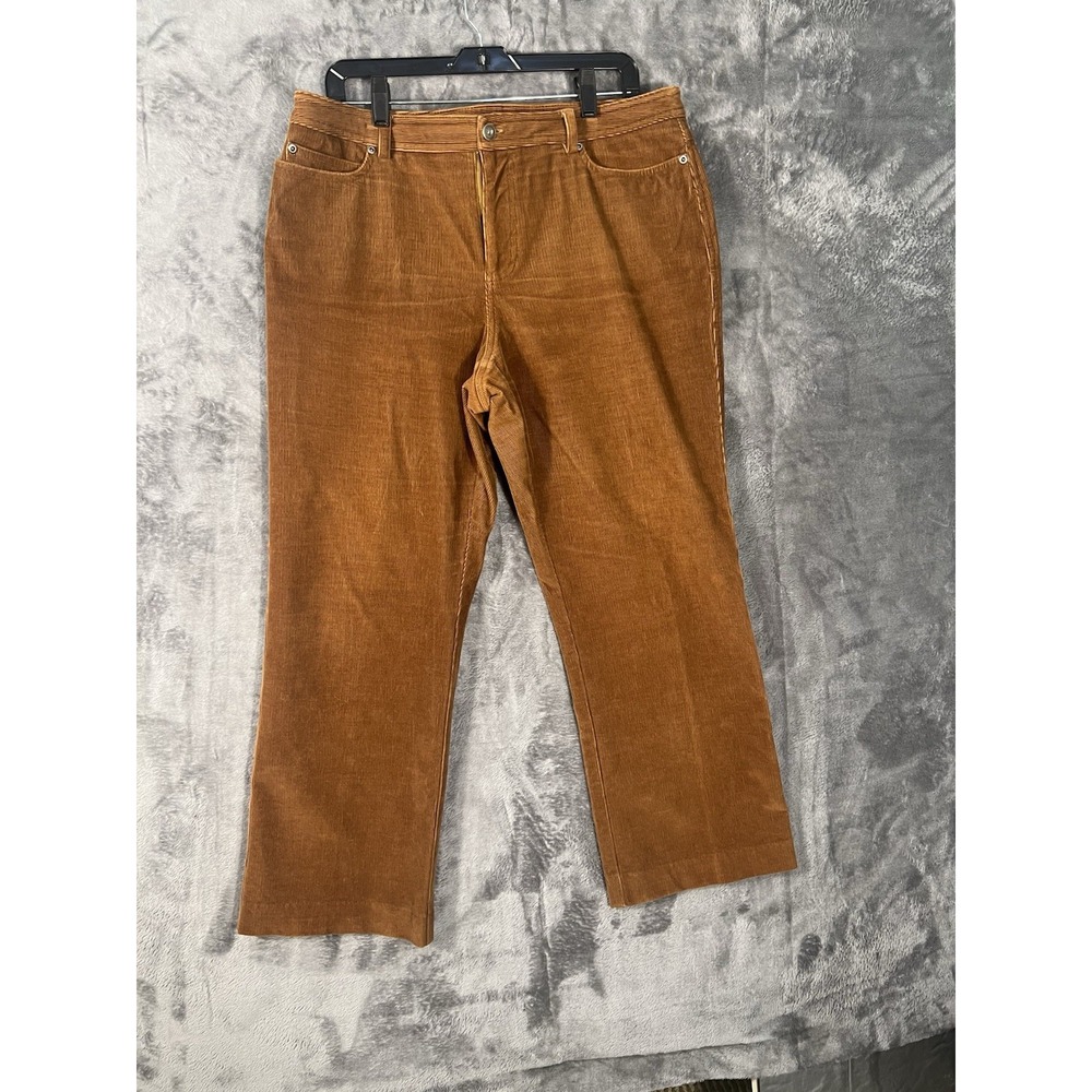 Republic Blues Petite Corduroy Pants Womens Brown Straight Leg Mid Rise Cognac